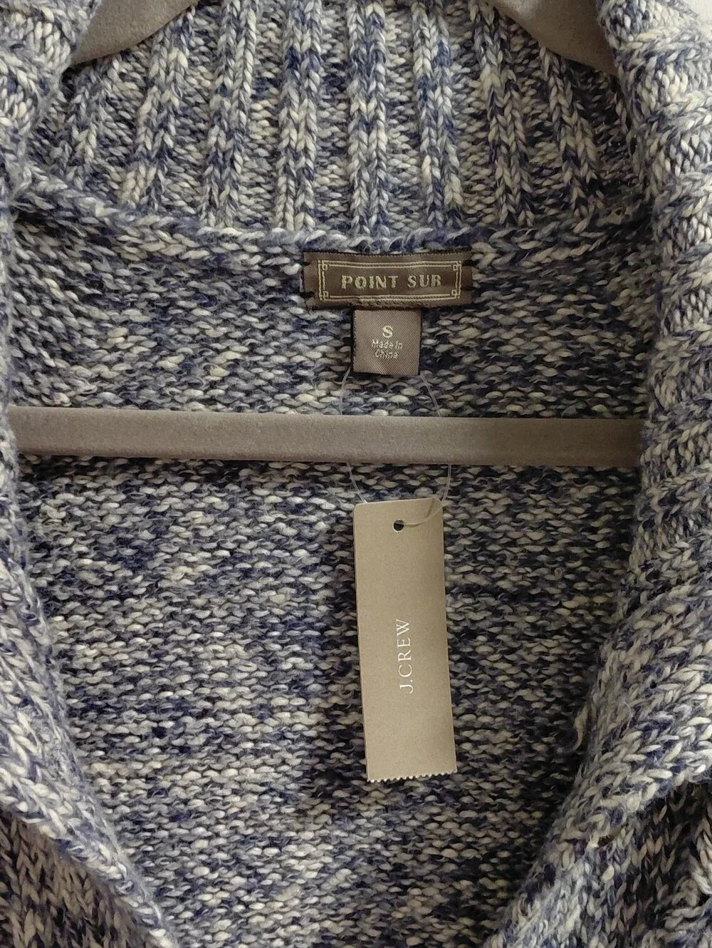 J. Crew Point Sur Blue & White Cable Knit Shawl-Collar Long Cardigan